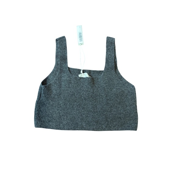 NWT Everlane Size Large Gray Wool Tank Top Cropped Yak Hair Trendy Stretch - Picture 7 of 9